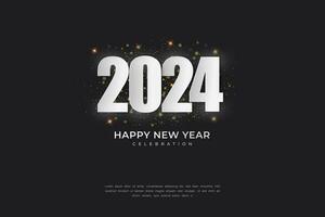 contento nuovo anno 2024. festivo realistico decorazione. celebrare 2024 festa su un' buio sfondo vettore