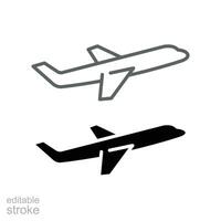 aereo linea e glifo icona. aeroporto logo, partenza e atterraggio simbolo. aereo turbina veicolo schema solido stile pittogramma. modificabile ictus. vettore illustrazione. design su bianca sfondo. eps 10