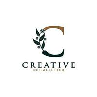 iniziale lettera c e floreale logo vettore, botanico minimalista lettera femminile loghi con biologico pianta elementi vettore