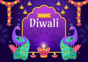 contento Diwali indù vettore illustrazione con indiano rangoli e fuochi d'artificio sfondo per leggero Festival di India nel piatto bambini cartone animato design