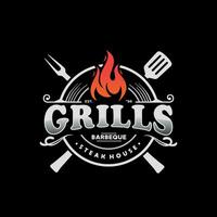 Vintage ▾ grigliato barbecue logo, retrò bbq vettore