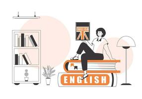 maschio inglese insegnante. il concetto di apprendimento inglese. lineare moderno stile. vettore