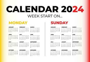 vettore calendario per 2024 su un' bianca sfondo. settimana inizio su Lunedi e Domenica