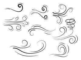 mano disegnato impostato vento scarabocchio soffio, soffiare, raffica design isolato su bianca sfondo. illustrazione vettore handrawn stile