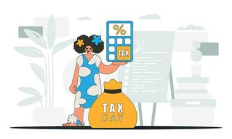 elegante donna con un' percentuale. un illustrazione dimostrando il corretta pagamento di le tasse. vettore