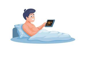 uomo posa nel letto e masturbarsi orologio video cartone animato illustrazione vettore