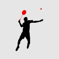 alto dettagli di badminton giocatore silhouette. minimo simbolo e logo di sport. in forma per elemento disegno, sfondo, striscione, sfondo, coperchio, logotipo. isolato su nero sfondo. vettore eps 10