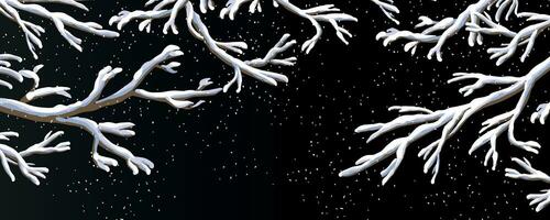 orizzontale vettore inverno illustrazione il spoglio rami di il alberi siamo coperto con bianca neve su un' buio sfondo nevicata nel il notte foresta nel cartone animato stile elementi per nuovo anni illustrazione