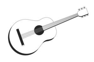 acustico chitarra nero e bianca 2d linea cartone animato oggetto. a corda musicale strumento isolato vettore schema elemento. bene vibrazioni. nazione musica concerto divertimento monocromatico piatto individuare illustrazione