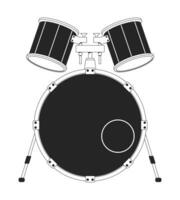 basso tamburo con medio e alto tom nero e bianca 2d linea cartone animato oggetto. percussione strumento isolato vettore schema elemento. drumming hardware. parte di tamburo impostato monocromatico piatto individuare illustrazione