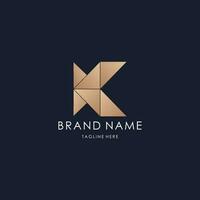 lettera K logo semplice poligono origamia monogramma iniziale creativo linea design lusso d'oro stile vettore