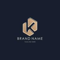 lettera K logo semplice monogramma iniziale creativo Linee esagono design lusso d'oro stile vettore