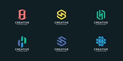 impostato di creativo monogramma lettera h S logo design linea tecnologia vettore