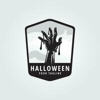 Halloween logo icona design ispirazione con mano e sangue vettore illustrazione
