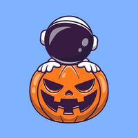 astronauta con zucca Halloween cartone animato vettore icona illustrazione. scienza vacanza icona concetto isolato premio vettore. piatto cartone animato stile