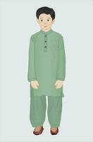 pakistano ragazzo indossare Locale vestito shalwar kameez vettore