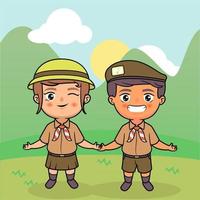 illustrazione dei bambini della coppia di scout indonesiani pramuka vettore