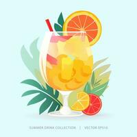 tropicale estate cocktail bevanda nel il bicchiere guarnito con colorato agrume frutta e succo vettore