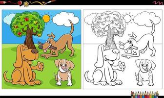 cartone animato, cani e cuccioli, gruppo, coloritura, libro, pagina vettore