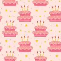 buon compleanno modello senza cuciture carino gustoso dolce torta con candele decorazione vacanza celebrazione panetteria vettore design infantile isolato su sfondo rosa