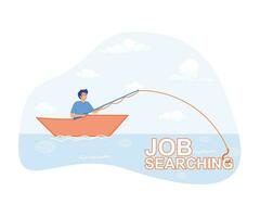 lavoro ricerca lavoro a caccia e personale reclutamento concetto, pescatore attraente lavoro parola su un' pesca gancio, piatto vettore moderno illustrazione