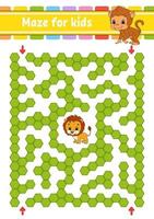 labirinto. gioco per bambini. labirinto divertente. foglio di lavoro per lo sviluppo dell'istruzione. pagina delle attività. puzzle per bambini. stile cartone animato carino. indovinello per la scuola materna. enigma logico. illustrazione vettoriale a colori.