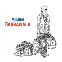 dabbawalla, mumbai dabbawala personaggio illustrazione arte vettore