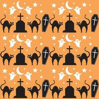 Halloween modello sfondo design con zucca lanterna, fantasma, ragno, nero gatti e altro pauroso o festivo elementi. Halloween modello sfondo vettore