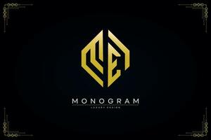 esagono me lettera icona lusso monogramma oro logo vettore illustrazione modello