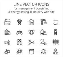 icone vettoriali di linea per consulenza sulla gestione della produzione a risposta rapida e risparmio energetico nel sito Web del settore industry