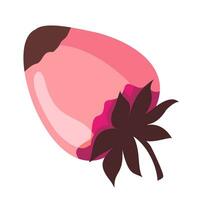 fragole con le foglie nel un' rosa cioccolato Smalto. vettore piatto illustrazione su un' bianca sfondo isolato.