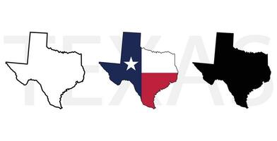 3 Texas carta geografica con bandiera silhouette schema vettore