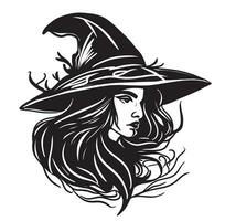 testa di un' giovane strega nel cappello Halloween schizzo vettore illustrazione