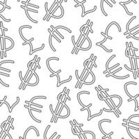 dollaro, Euro e libbra sterlina scarabocchio moneta sfondo design. vettore