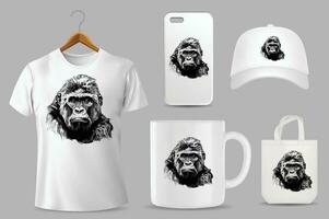 mano disegnato schizzo gorilla illustrazione su diverso Prodotto modelli vettore