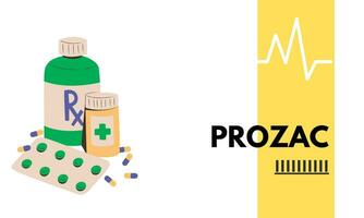 prozac medico pillole nel rx prescrizione droga bottiglia per mentale Salute vettore illustrazione