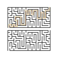 labirinto rettangolare nero con un ingresso e un'uscita. un gioco interessante e utile per i bambini. semplice illustrazione vettoriale piatto isolato su sfondo bianco. con la risposta.