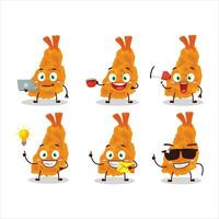 fritte gamberetto cartone animato personaggio con vario tipi di attività commerciale emoticon vettore