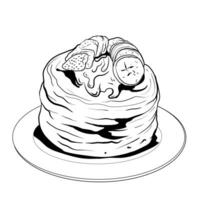 Pancakes, pasticcini, dolci, gustoso prima colazione nel il vettore grafica Vintage ▾ pancake disegno. mano disegnato monocromatico cibo illustrazione. grande per menù, manifesto o etichetta.