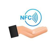 senza contatto senza fili pagare cartello nel mani logo. nfc tecnologia. movimento grafica 4k vettore