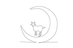 uno continuo linea disegno di capra al di sopra di Luna eid al adha concetto vettore