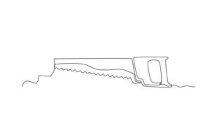 uno continuo linea disegno di un Sega a mano. uno linea concetto grafico design vettore illustrazione di edificio costruzione utensili