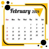 febbraio 2024 calendario vettore