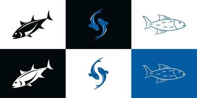 impostato pesce logo design con creativo concetto premio vettore