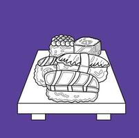 carino Sushi piatto giapponese cibo cartone animato digitale francobollo schema vettore