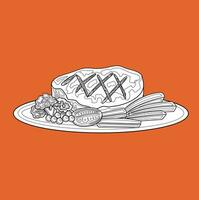 carino bistecca pranzo menù cibo cartone animato digitale francobollo schema vettore