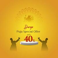 dea maa Durga viso nel contento Durga puja, dussehra, e Navratri celebrazione concetto per ragnatela striscione, manifesto, sociale media inviare, e aviatore pubblicità Durga puja vendita bandiera Festival offerta, sconto, vettore