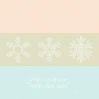 allegro Natale e contento nuovo anno con vario fiocco di neve minimo stile saluto carta modello avere vuoto spazio su pastello sfondo. vettore