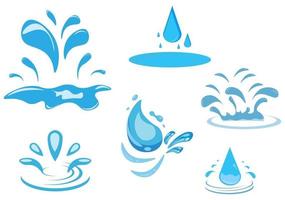 set di gocce d'acqua e spruzzi di illustrazione icona blu scintillante vettore