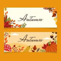 autunno banner modello con colorato le foglie angolo vettore